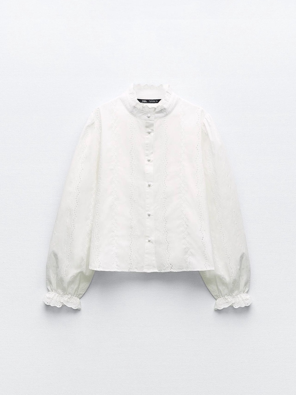 Zara White Eyelet Button-Front Blouse